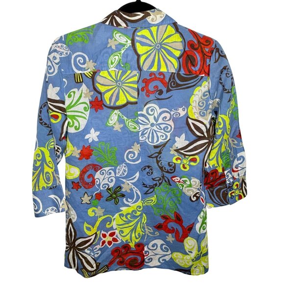 Chico’s Blue Multicolor Floral Abstract Button Front Shirt Top Size 0 S - Picture 2 of 10